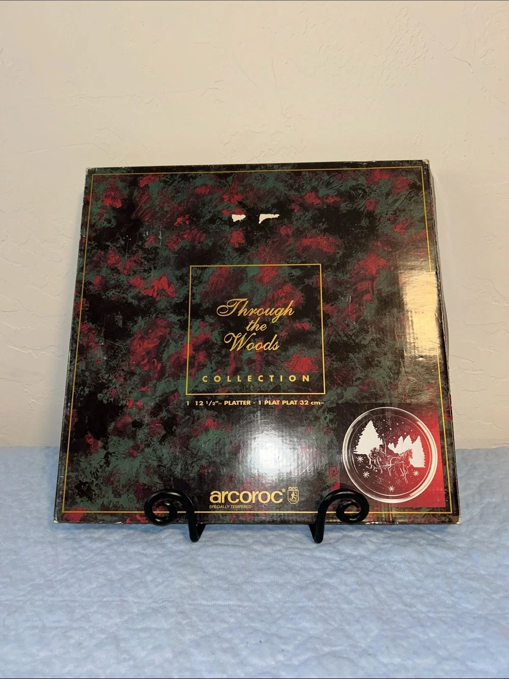 Arcoroc France Through the Woods collection Christmas glass serving platter